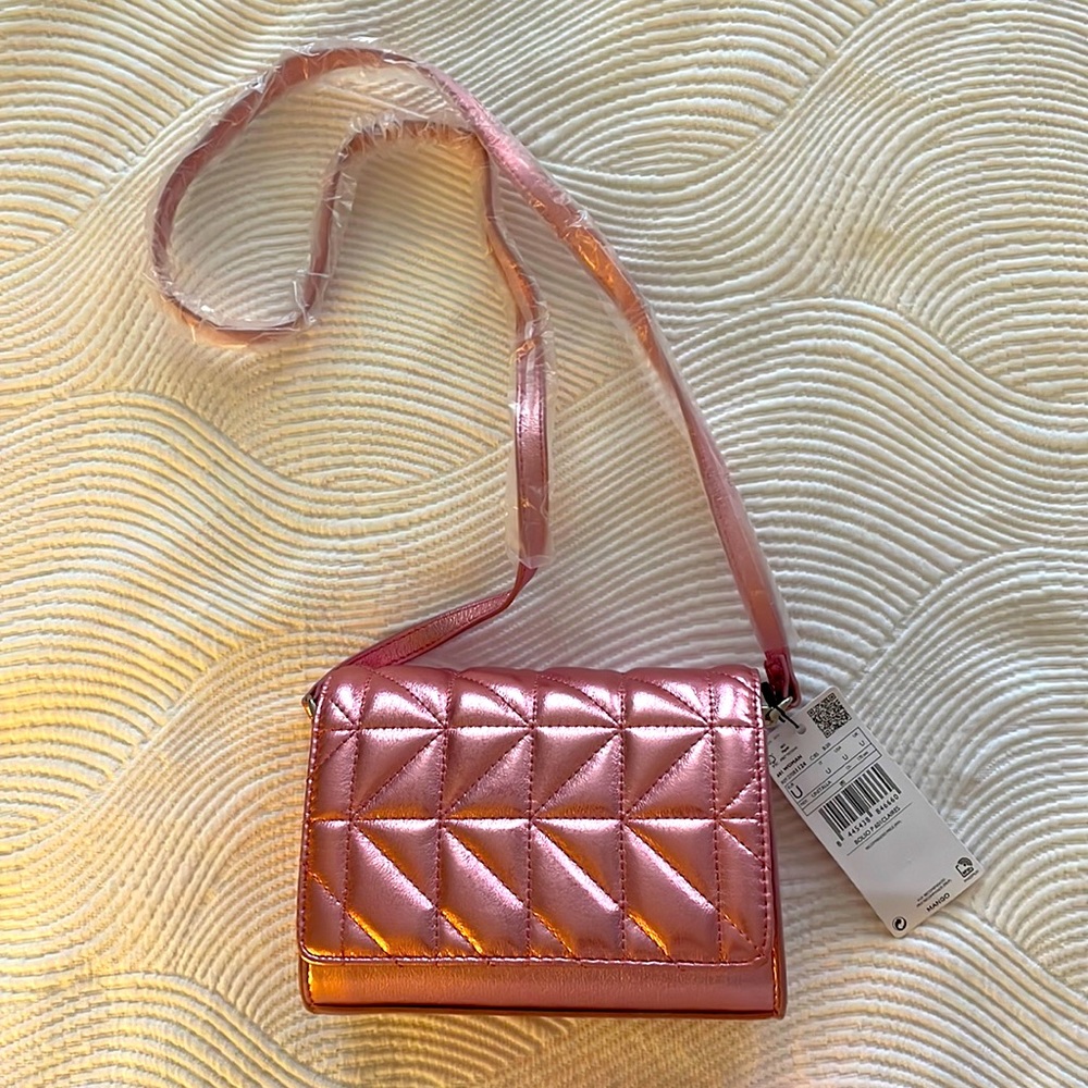 Mango pink metallic mini cross body bag.
